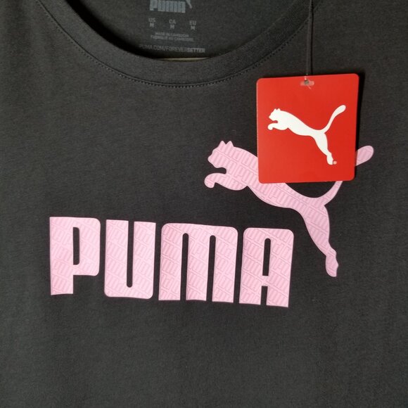 PUMA Women's Short Sleeve Athletic Top Black With Pink Logo Size Medium NWT - Picture 5 of 10